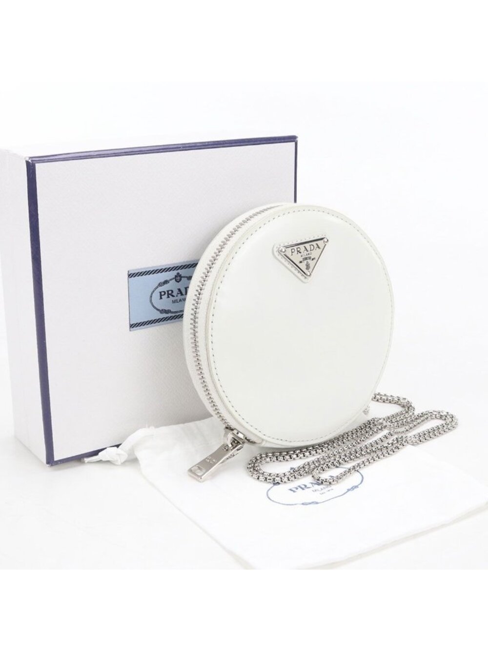Prada Chain Triangle Logo Shoulder Bag Leather